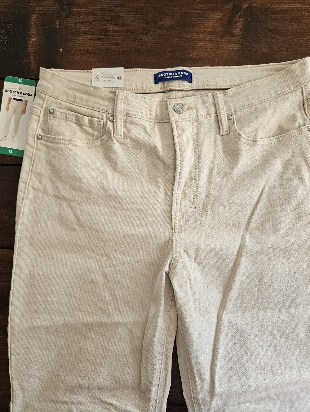 NWT Scotch & Soda Amsterdam Size 12 Women's High Five High Rise Slim Cream Jeans